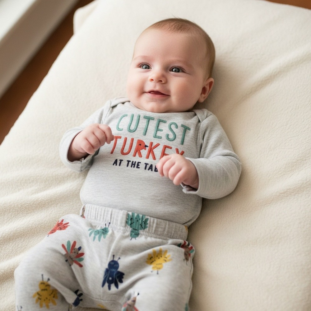 Carters Just One You 3 Months Thanksgiving Cutest Turkey BodysuitPants Set Gray